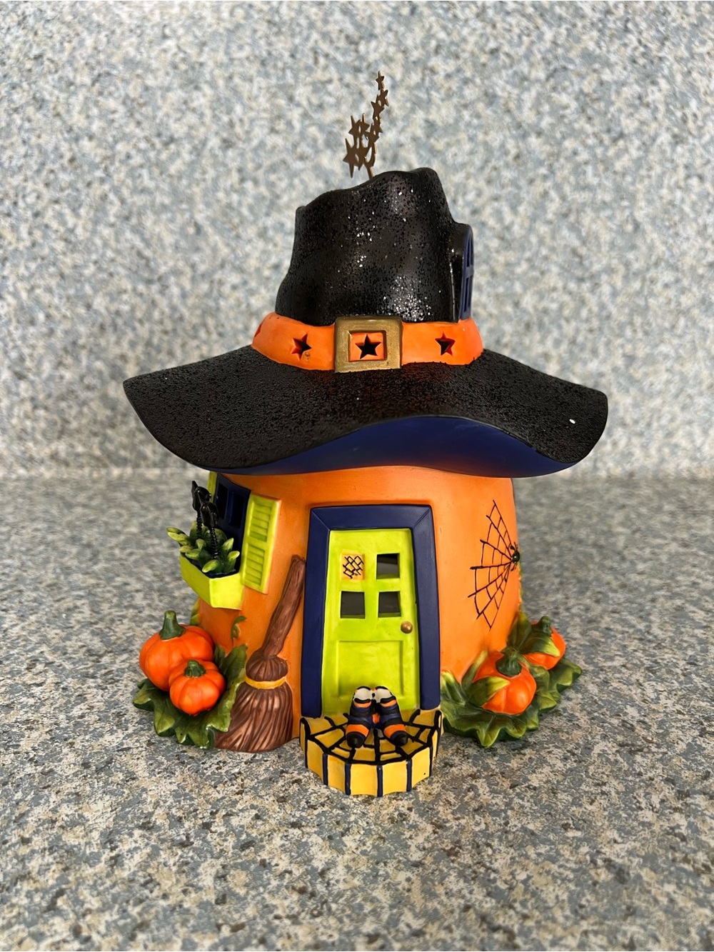 PartyLite Pumpkin Witch Hat House Candle Holder Halloween Decor P8607
